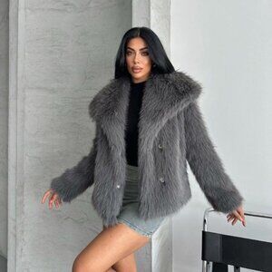 Chic Faux Fur Grey Jacket Soft & Cozy Winter Outerwear Gray - S, M, L